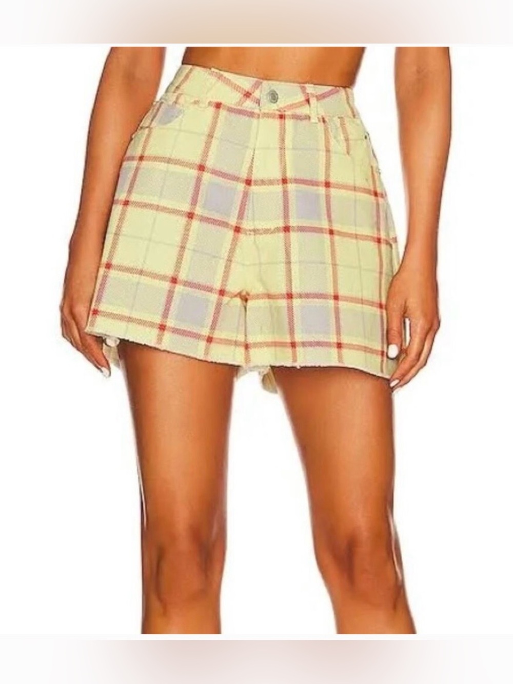 WeWoreWhat  Boyfriend Yellow Plaid High Waist Shorts Size 27